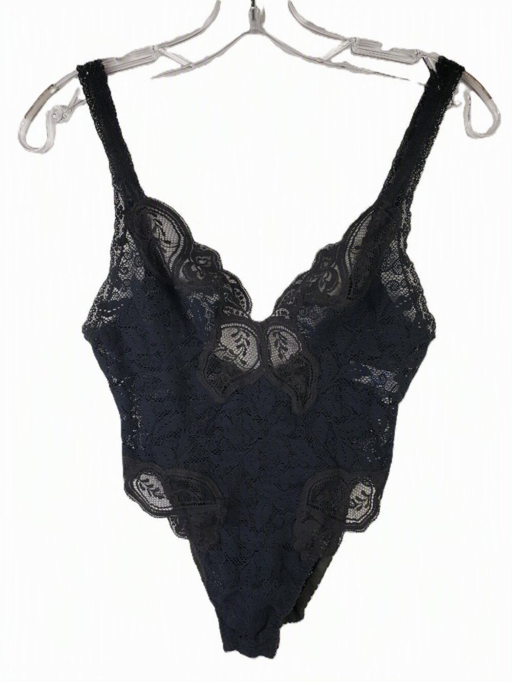 Vintage OLGA Lace Bodysuit Lingerie Black Sheer size M Stretch